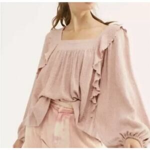 Free People Bonnie Blouse Womens L Pink Mauve Boho Flowy Balloon Sleeve